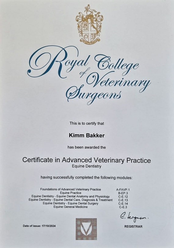 Certificat Equine Dentistry
